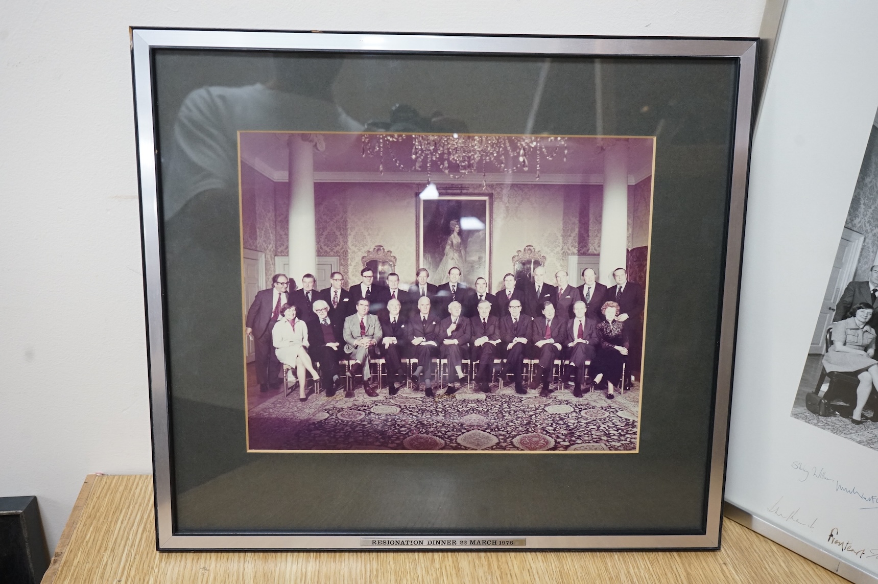 The Cabinet, March 1974, black and white photograph, signed by all The Sitters, (Harold Wilson’s government), seating plan and other photograph 45 x 52cm, and 1976 signed seating